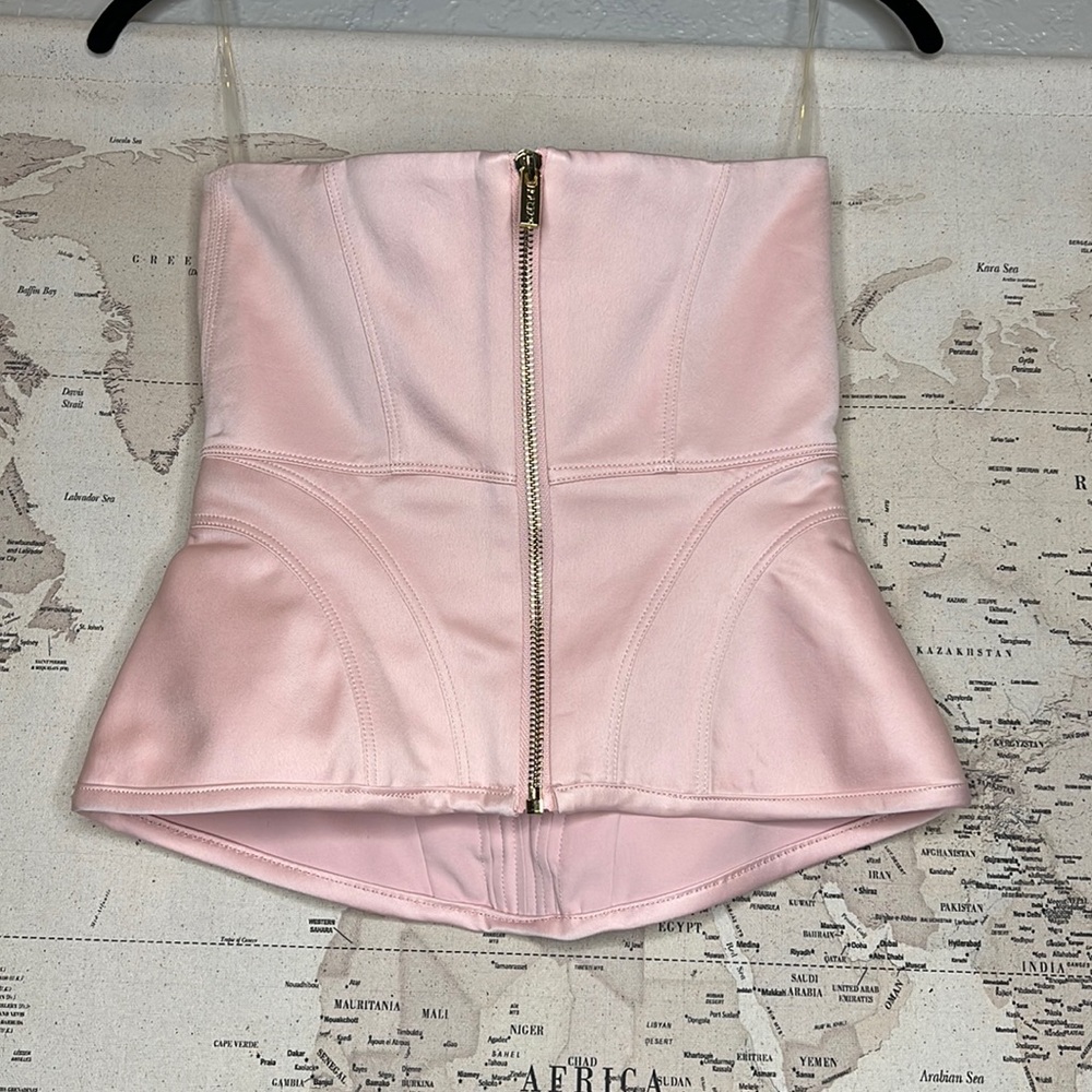 RARE HOUSE OF CB 'Antonella' Blush Satin Boned Corset NWOT - Picture 10 of 12